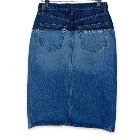 NWT FRAME Reconstructed Midi Denim Skirt Indigo Ombre Size 25