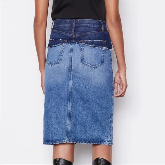 NWT FRAME Reconstructed Midi Denim Skirt Indigo Ombre Size 25