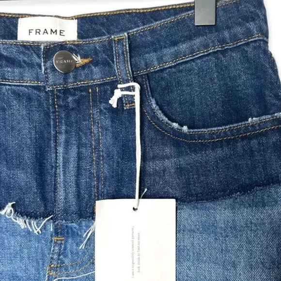 NWT FRAME Reconstructed Midi Denim Skirt Indigo Ombre Size 25