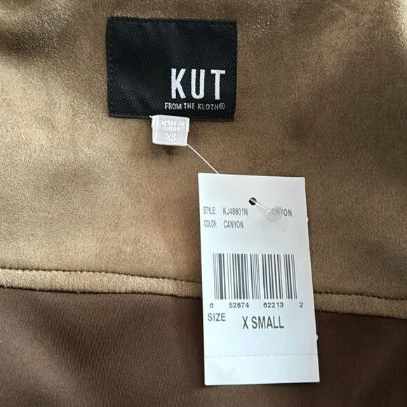 NWT Kut From The Kloth Women's Brown Matilda Crop Faux Suede Jacket size XS