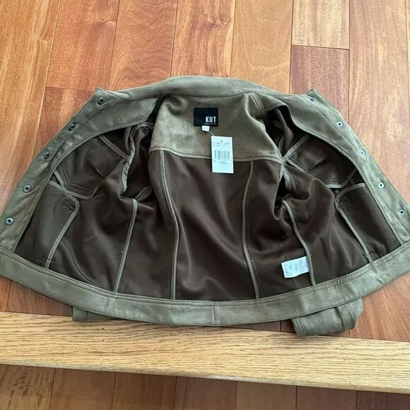 NWT Kut From The Kloth Women's Brown Matilda Crop Faux Suede Jacket size XS