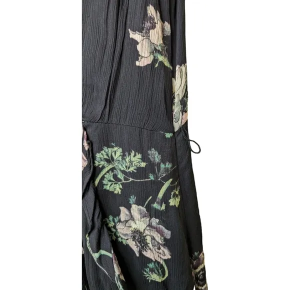 NWT Paige Palisades Floral Print Silk Midi Dress in Black Muti Size L