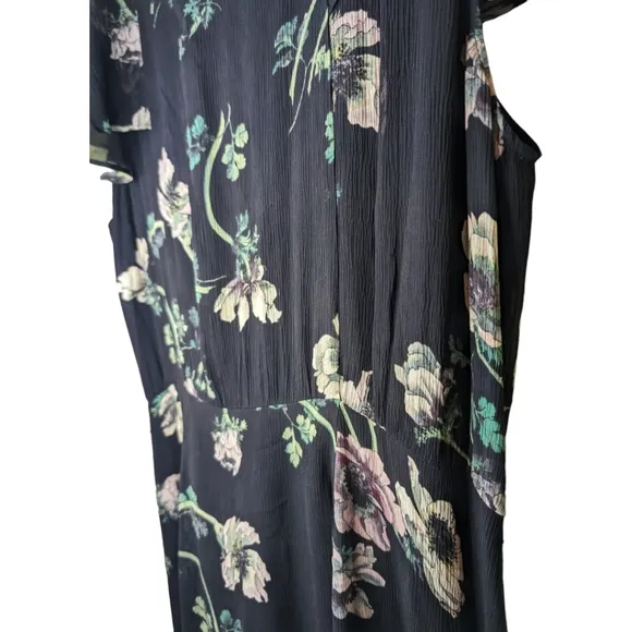 NWT Paige Palisades Floral Print Silk Midi Dress in Black Muti Size L