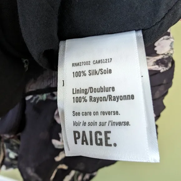 NWT Paige Palisades Floral Print Silk Midi Dress in Black Muti Size L