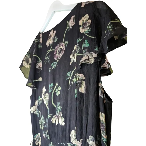 NWT Paige Palisades Floral Print Silk Midi Dress in Black Muti Size L
