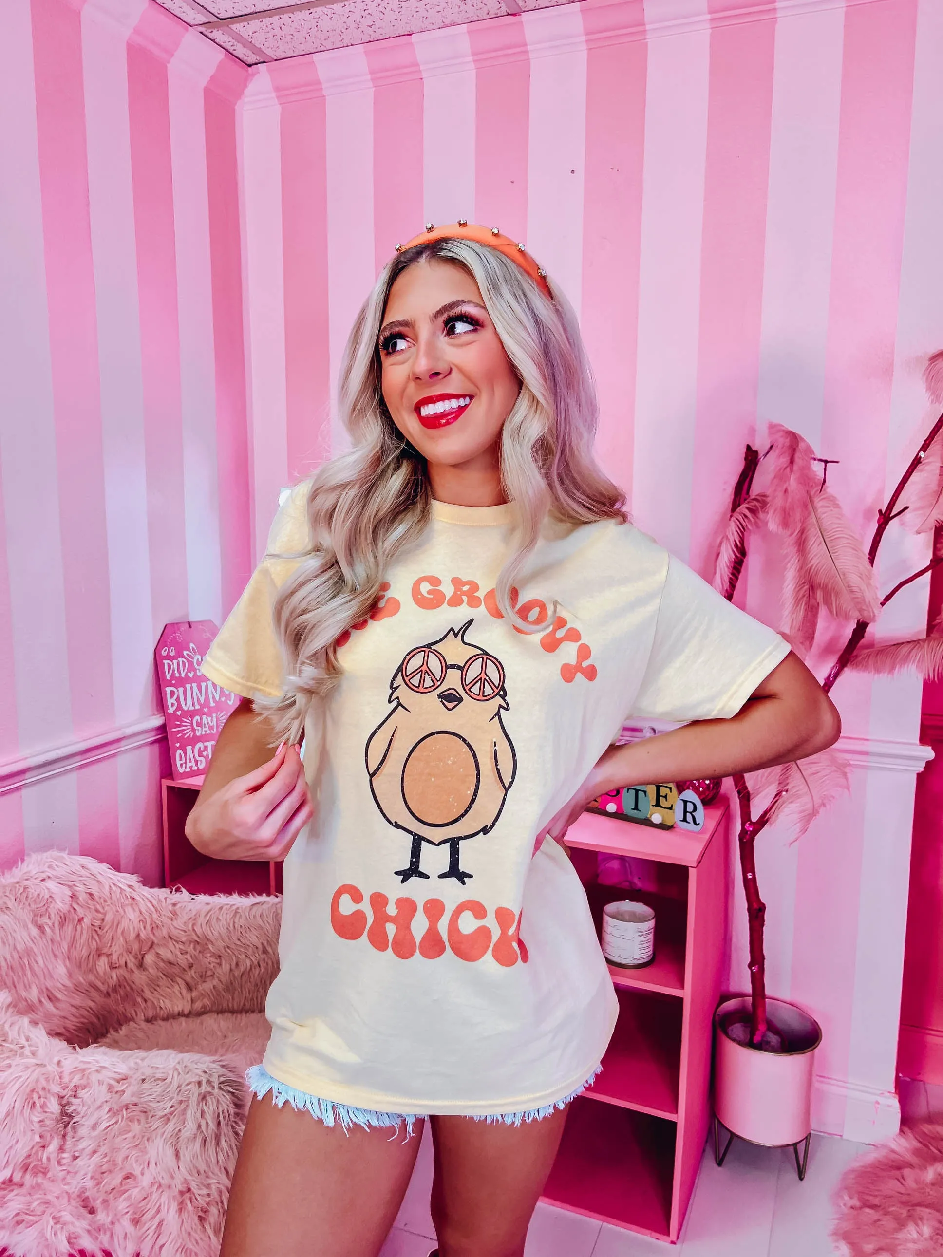 One Groovy Chick Graphic Tee - Yellow