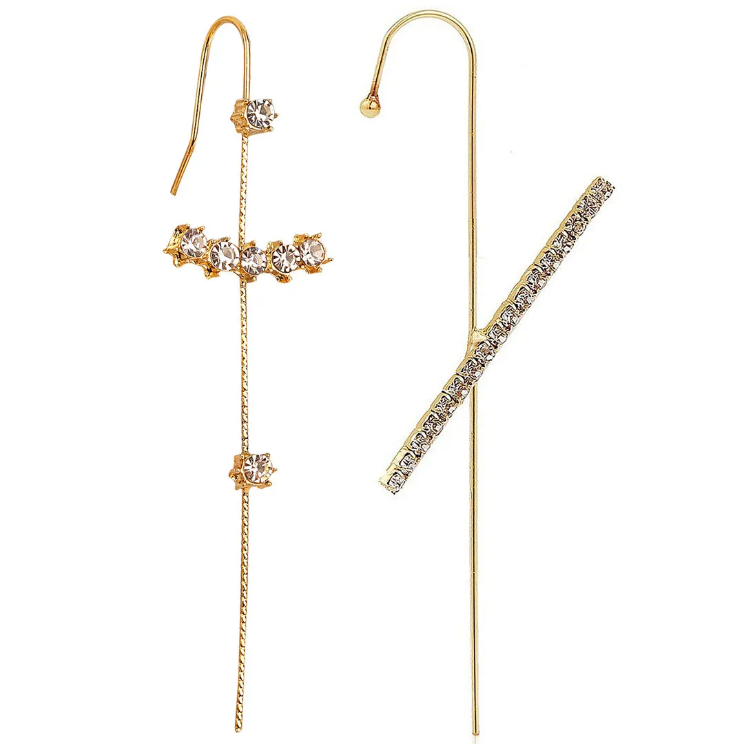 Pack Of 2 Gold Plated Zircon Studded And Cross Ear Cuff