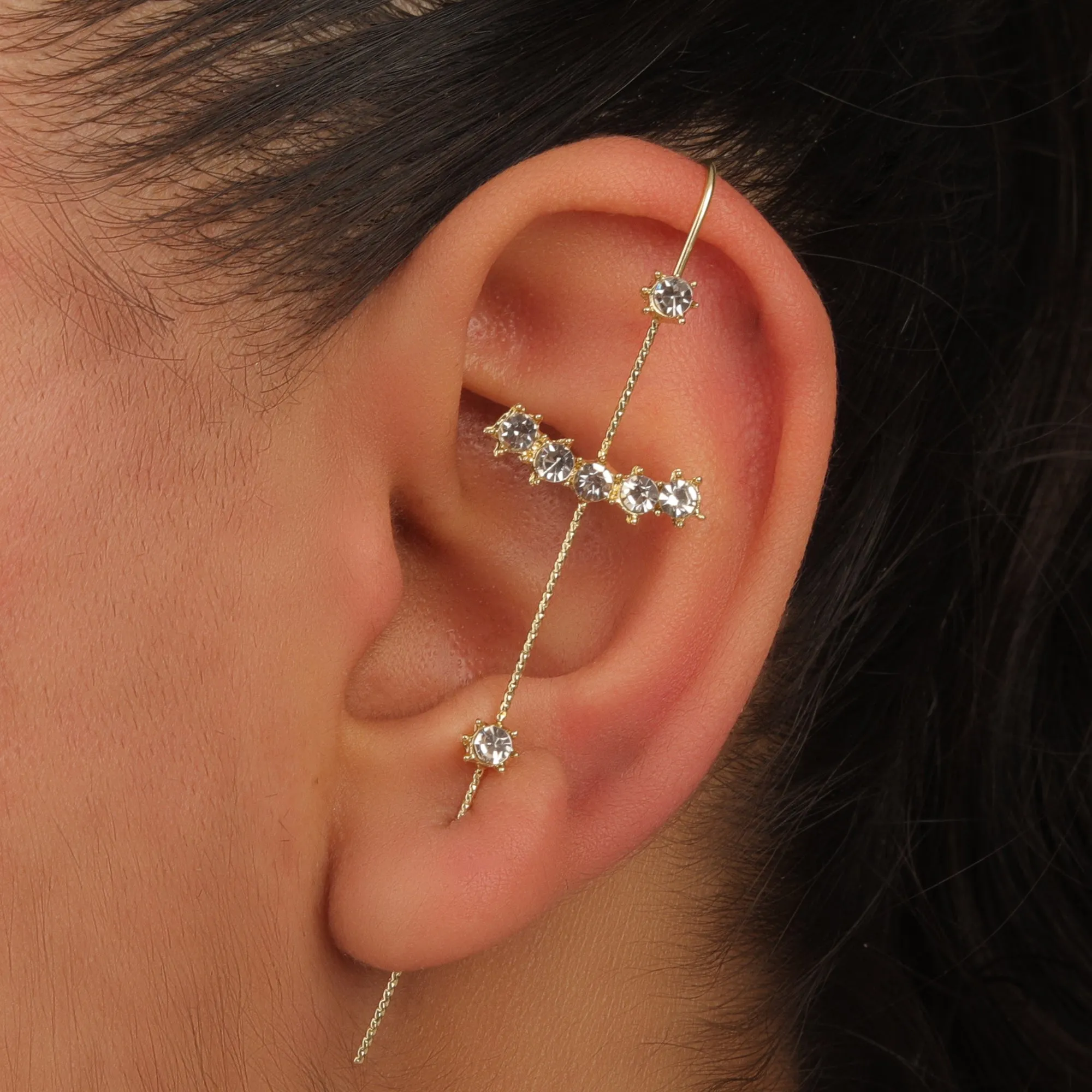 Pack Of 2 Gold Plated Zircon Studded And Cross Ear Cuff
