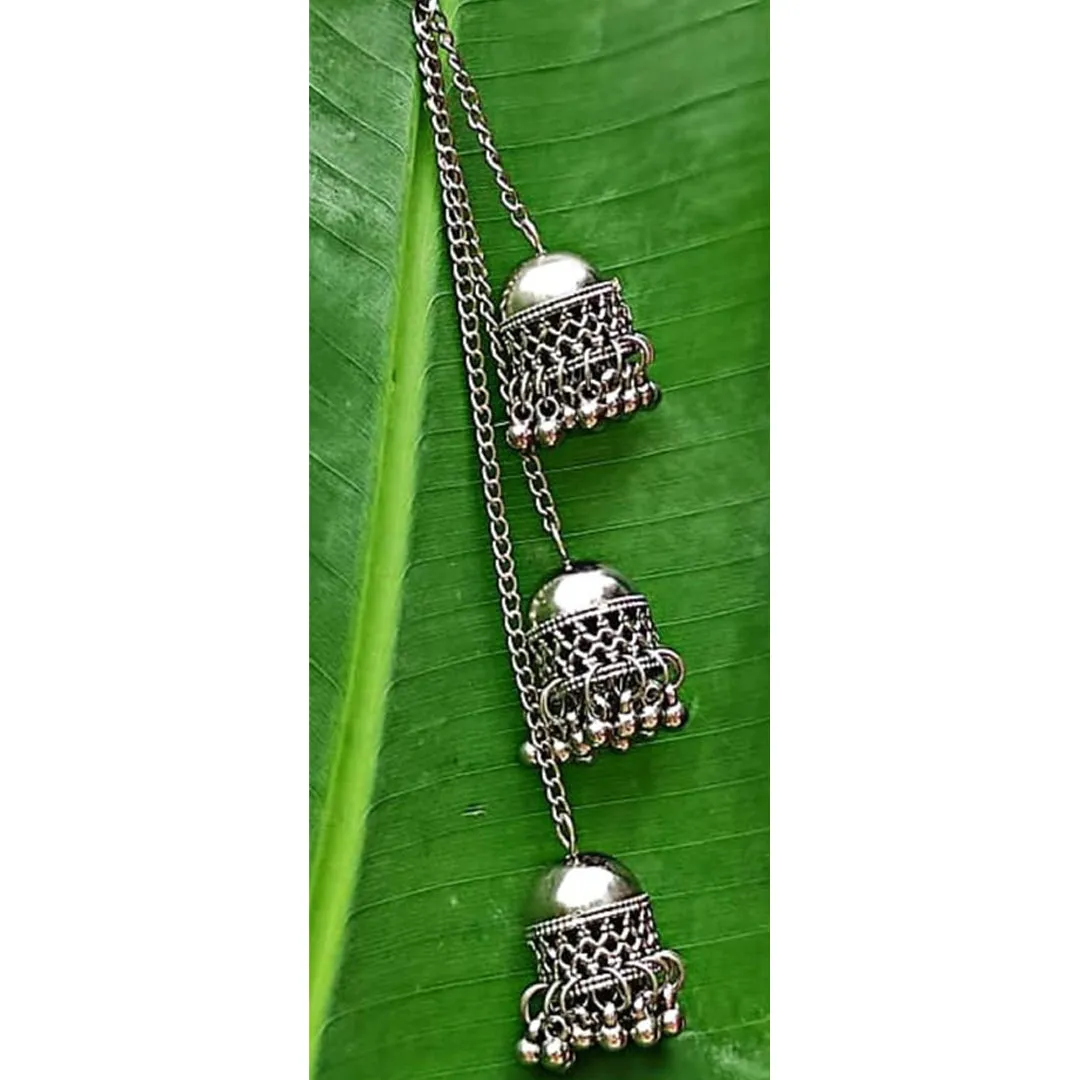 Pack of 2 Silver Ghungroo Layered and Mirror Jhumki