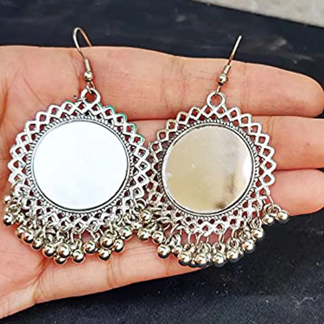Pack of 2 Silver Ghungroo Layered and Mirror Jhumki
