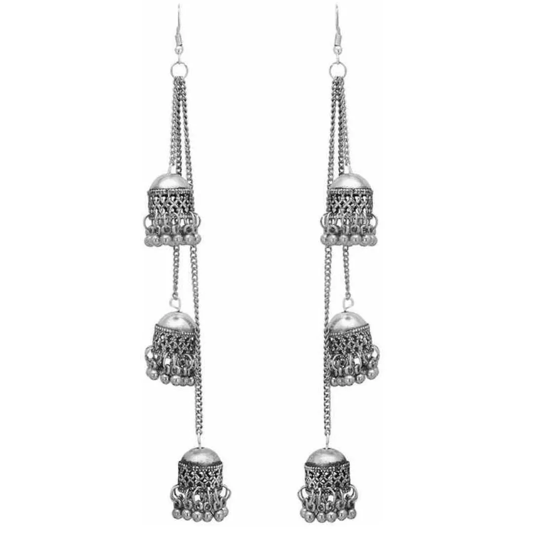 Pack of 2 Silver Ghungroo Layered and Mirror Jhumki