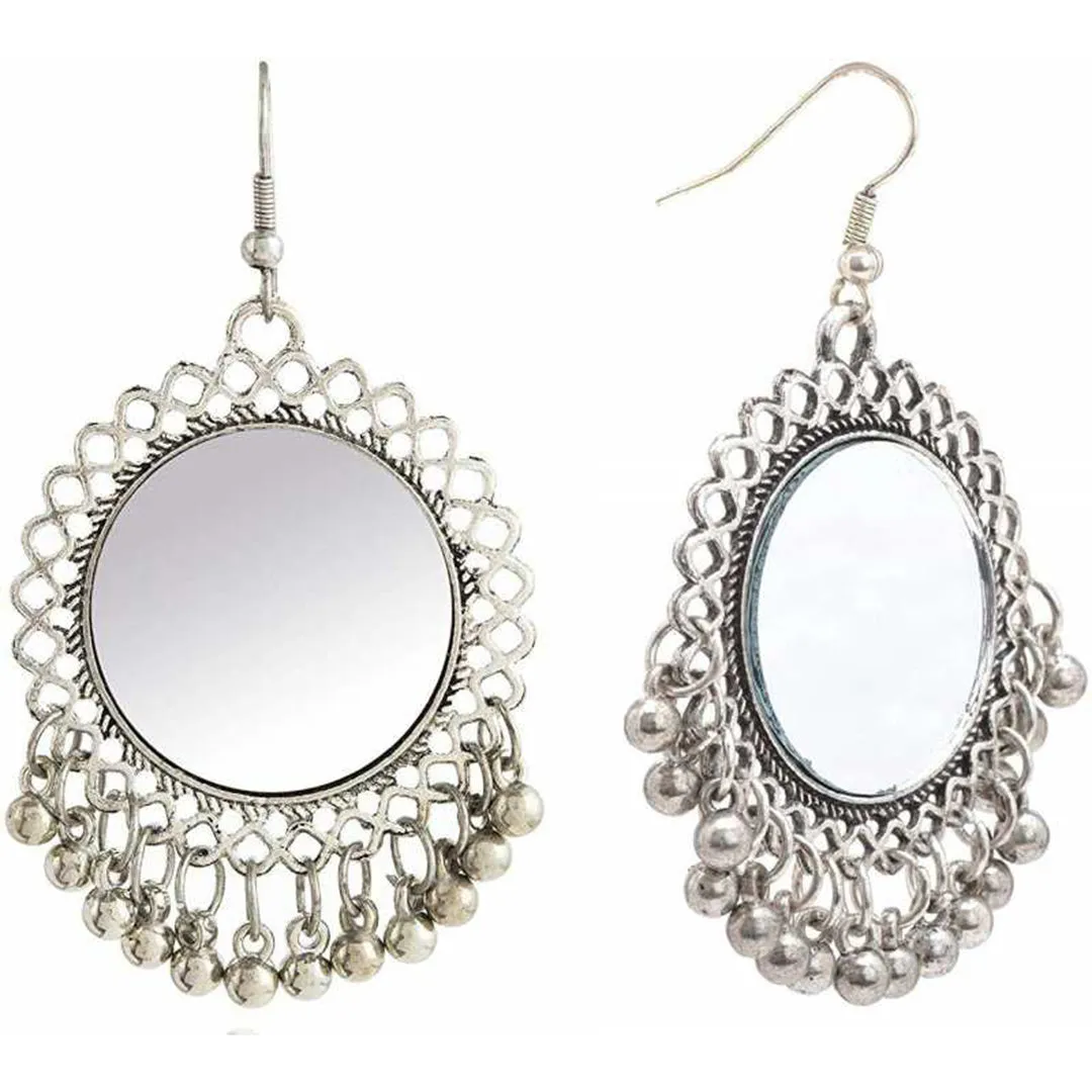 Pack of 2 Silver Ghungroo Layered and Mirror Jhumki