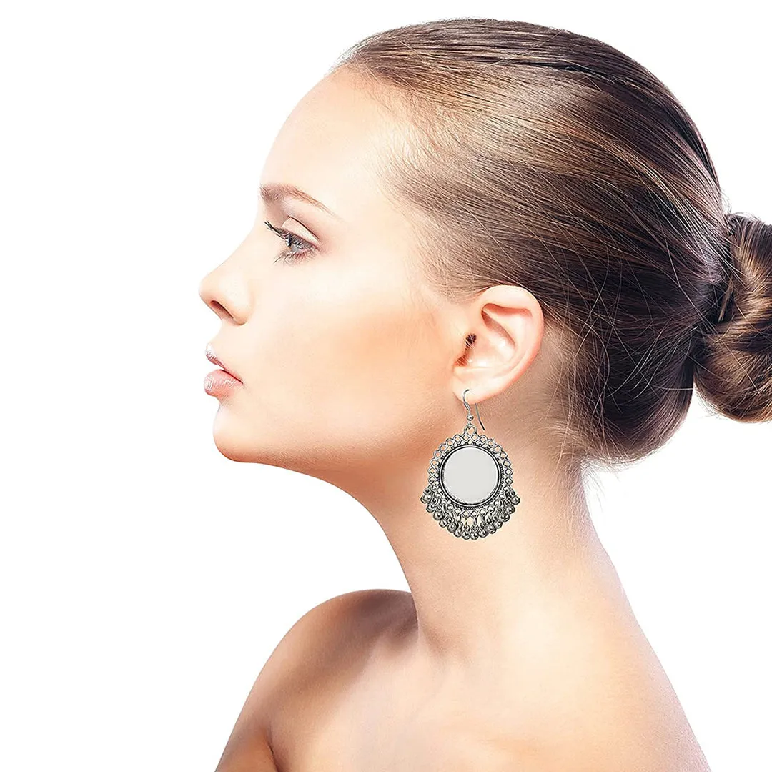 Pack of 2 Silver Ghungroo Layered and Mirror Jhumki