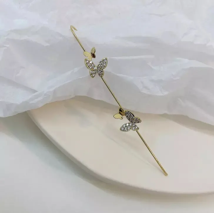 Pack Of 2 Zircon Studded Butterfly And Cross Ear Cuff