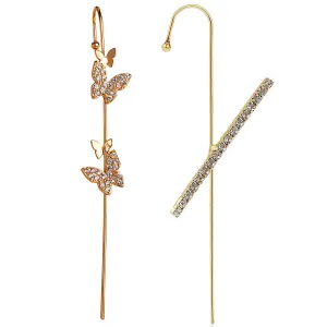 Pack Of 2 Zircon Studded Butterfly And Cross Ear Cuff