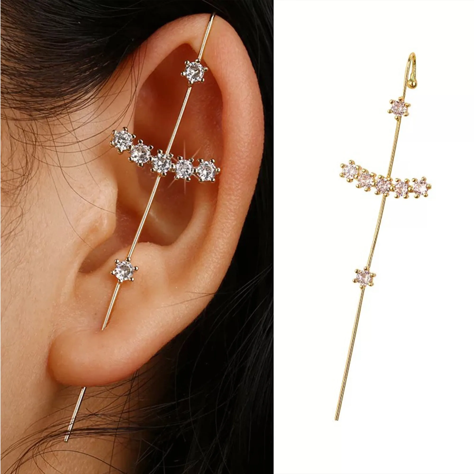 Pack Of 3 Zircon Studded And Thunderbolt Ear Cuff