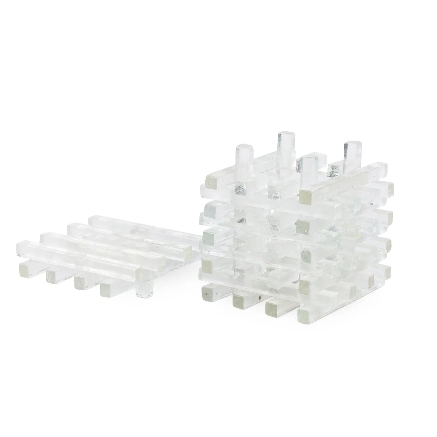 Pair Of Glass Cube Lamps