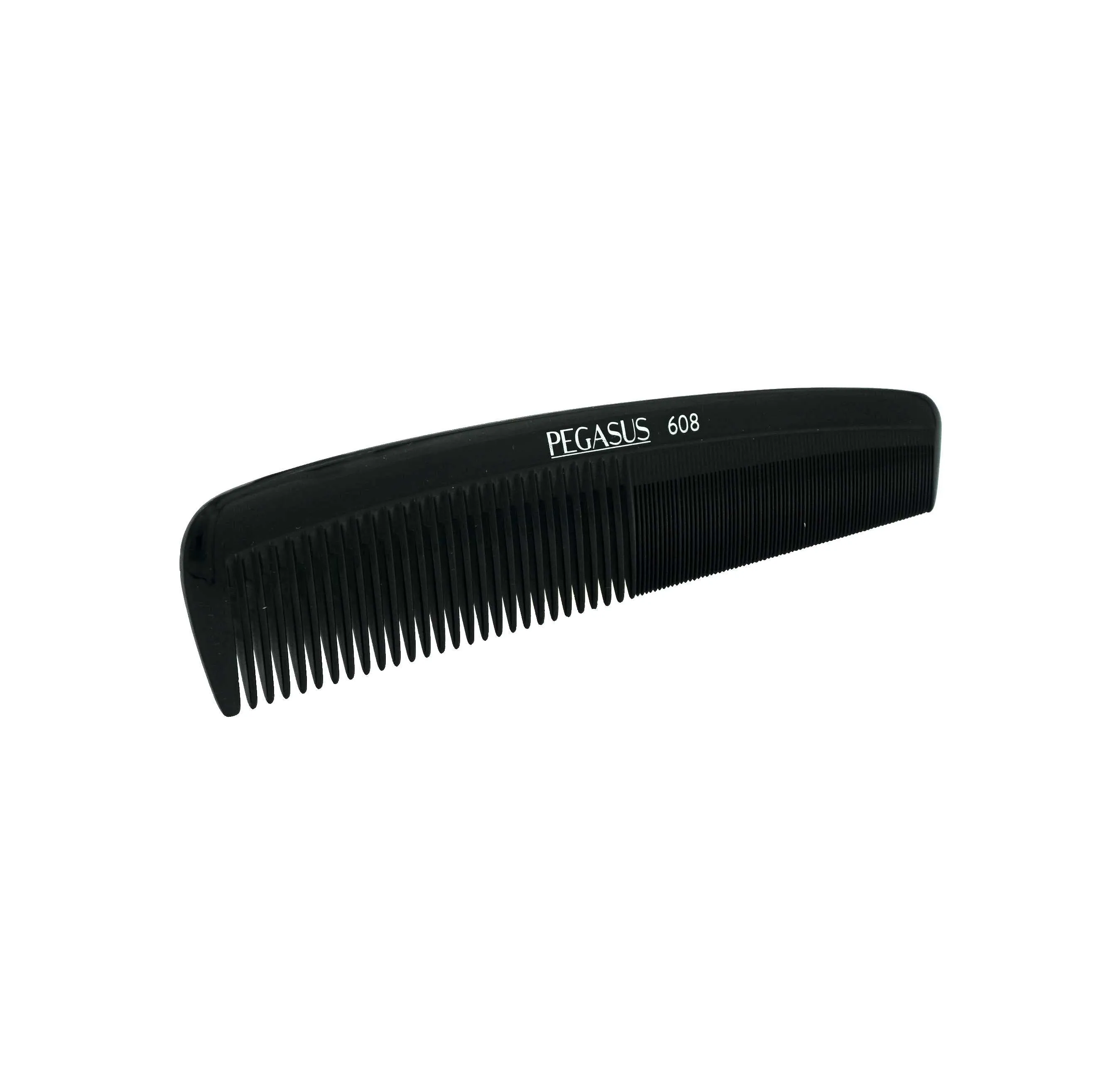 Pegasus 608, 8in Hard Rubber Heavy Styling Comb w Course/Extra Fine Teeth, Smooth Edges, Anti Static, Heat and Chemically Resistant, Portable Pocket Purse Dresser Comb | Peines de goma dura - Black