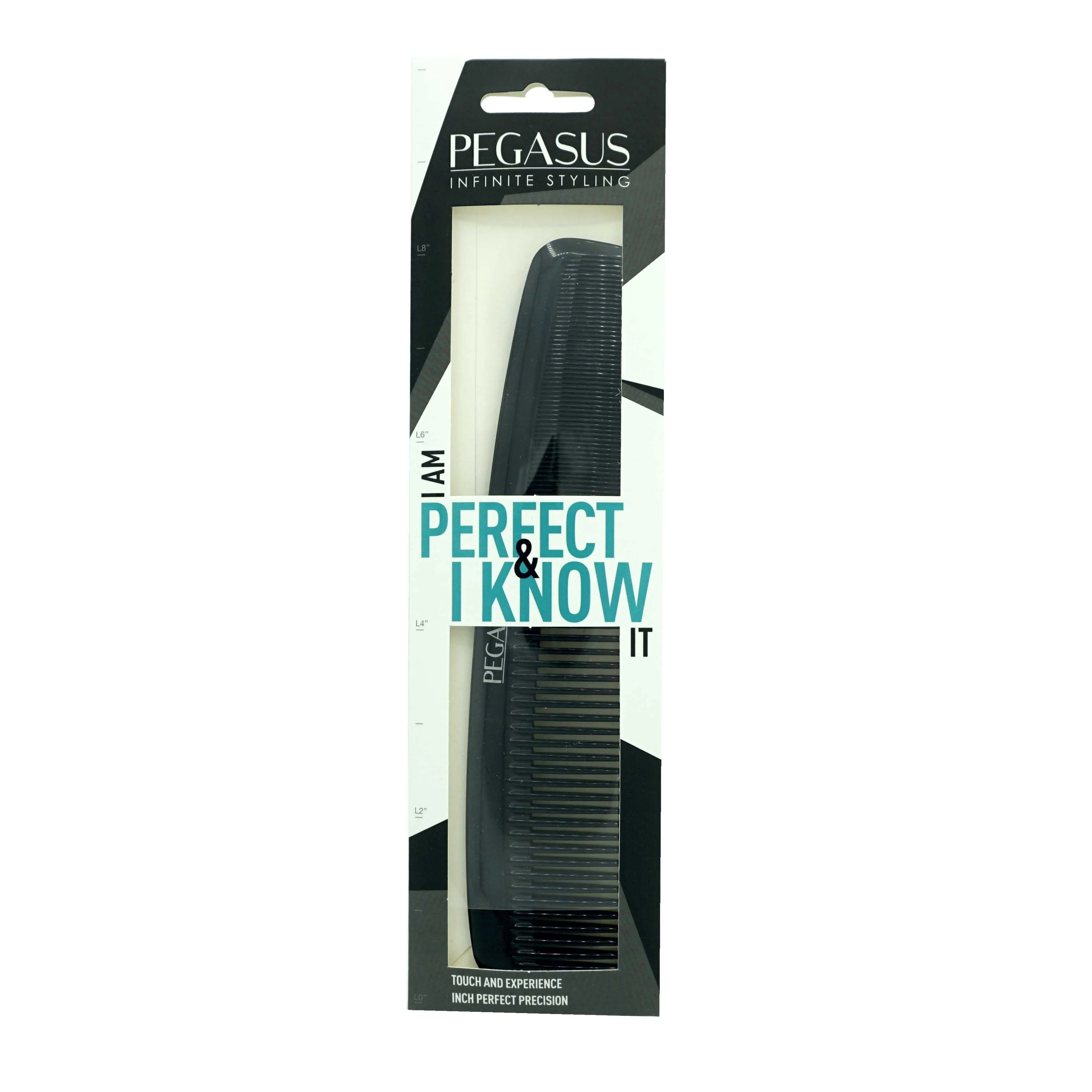Pegasus 608, 8in Hard Rubber Heavy Styling Comb w Course/Extra Fine Teeth, Smooth Edges, Anti Static, Heat and Chemically Resistant, Portable Pocket Purse Dresser Comb | Peines de goma dura - Black