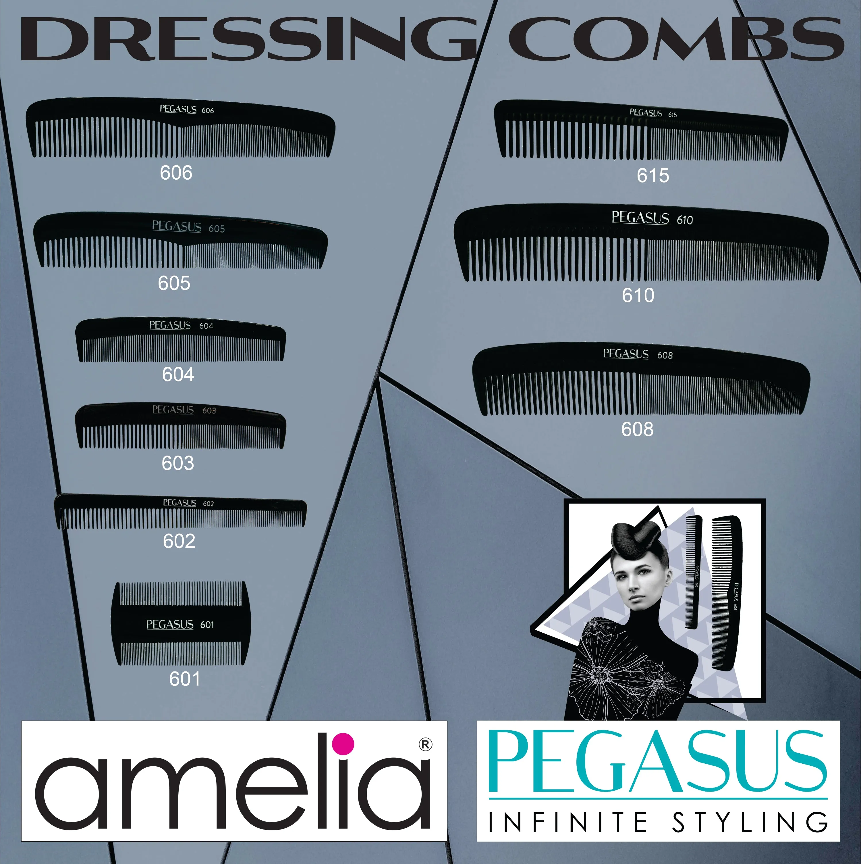 Pegasus 608, 8in Hard Rubber Heavy Styling Comb w Course/Extra Fine Teeth, Smooth Edges, Anti Static, Heat and Chemically Resistant, Portable Pocket Purse Dresser Comb | Peines de goma dura - Black