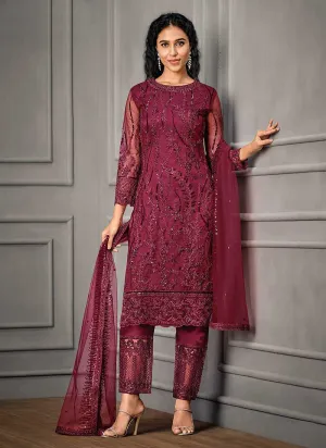 Pink Heavy Embroidered Designer Stylish Pant Suit