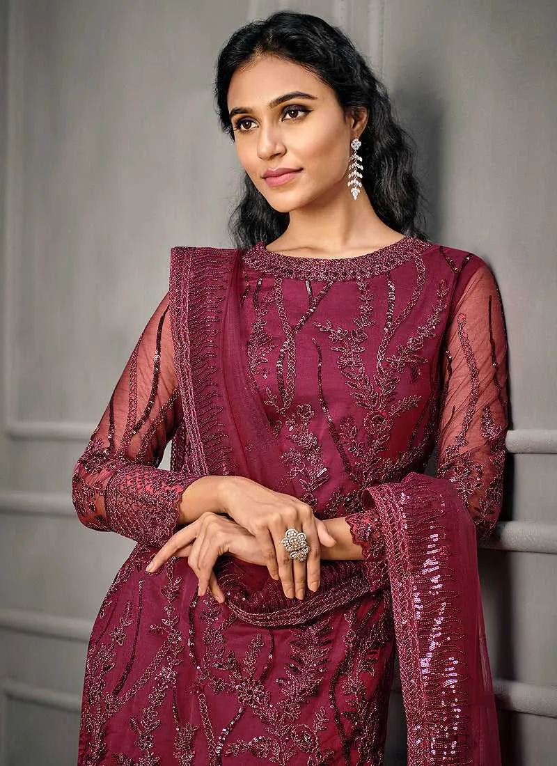 Pink Heavy Embroidered Designer Stylish Pant Suit