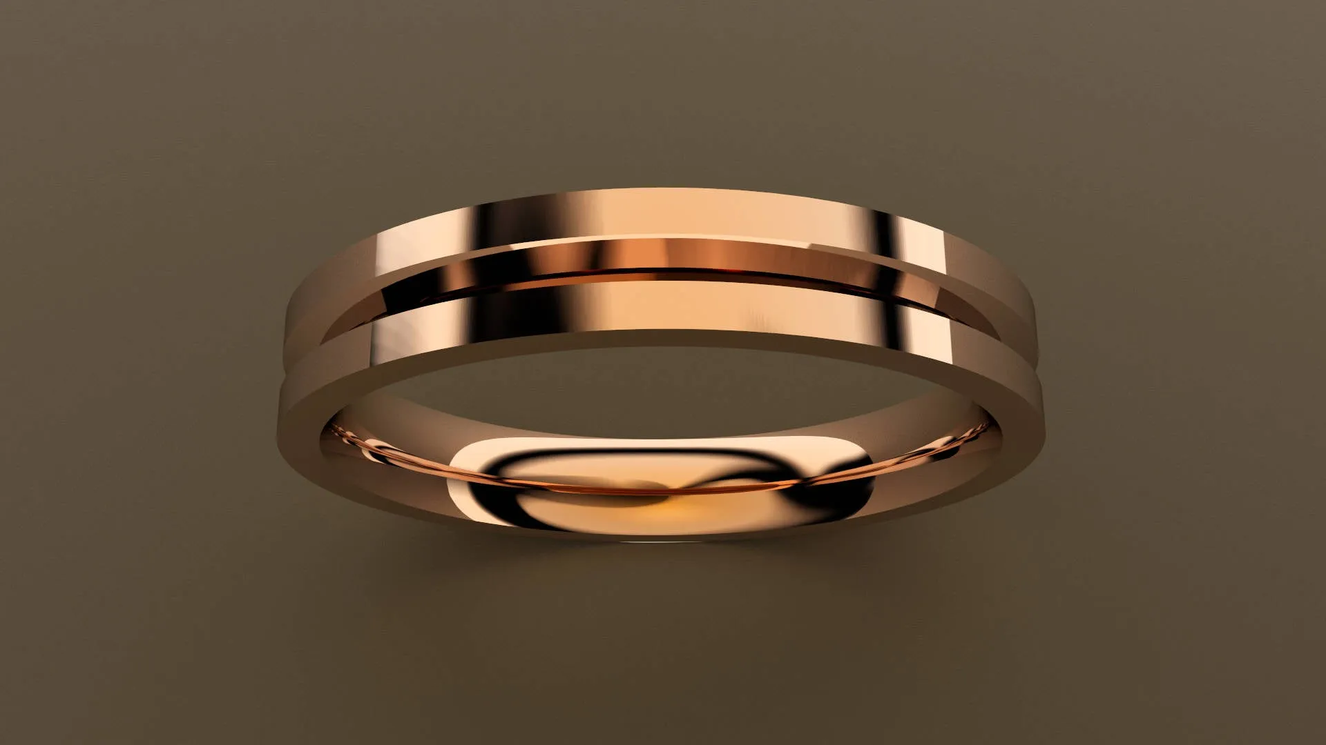 Polished Rose Gold 3mm Center V Groove Wedding Band