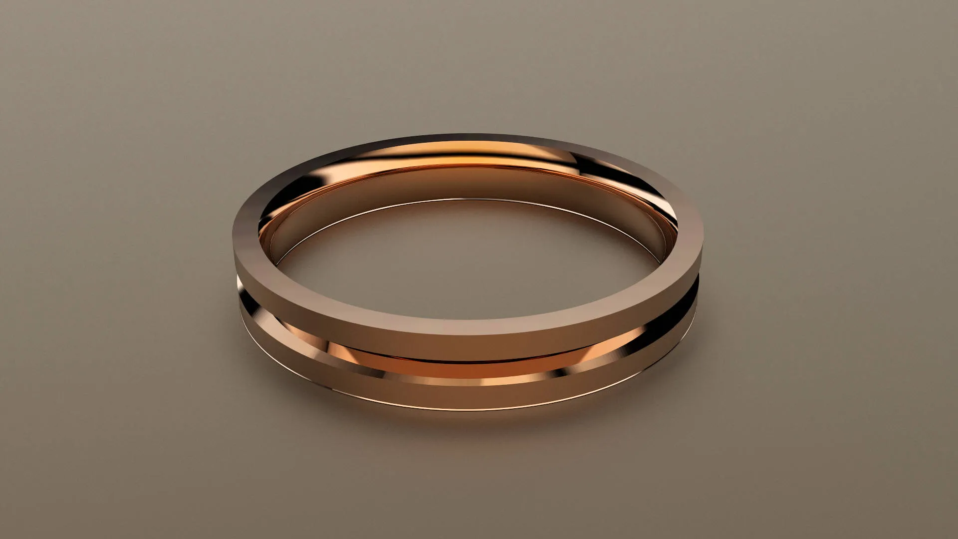 Polished Rose Gold 3mm Center V Groove Wedding Band