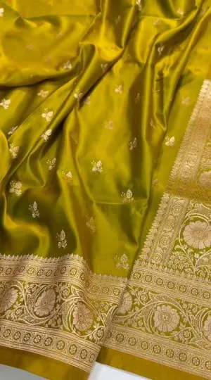 Pure Mashru Silver Zari Satin Silk Stylish Dark Golden Rod Saree