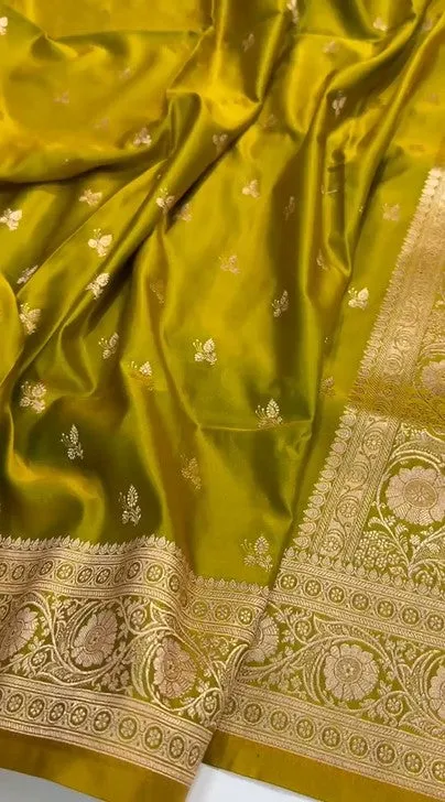 Pure Mashru Silver Zari Satin Silk Stylish Dark Golden Rod Saree