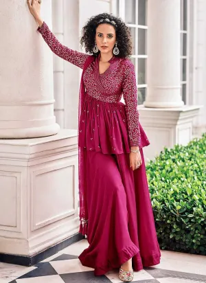 Purple Embroidered Stylish Sharara Style Suit