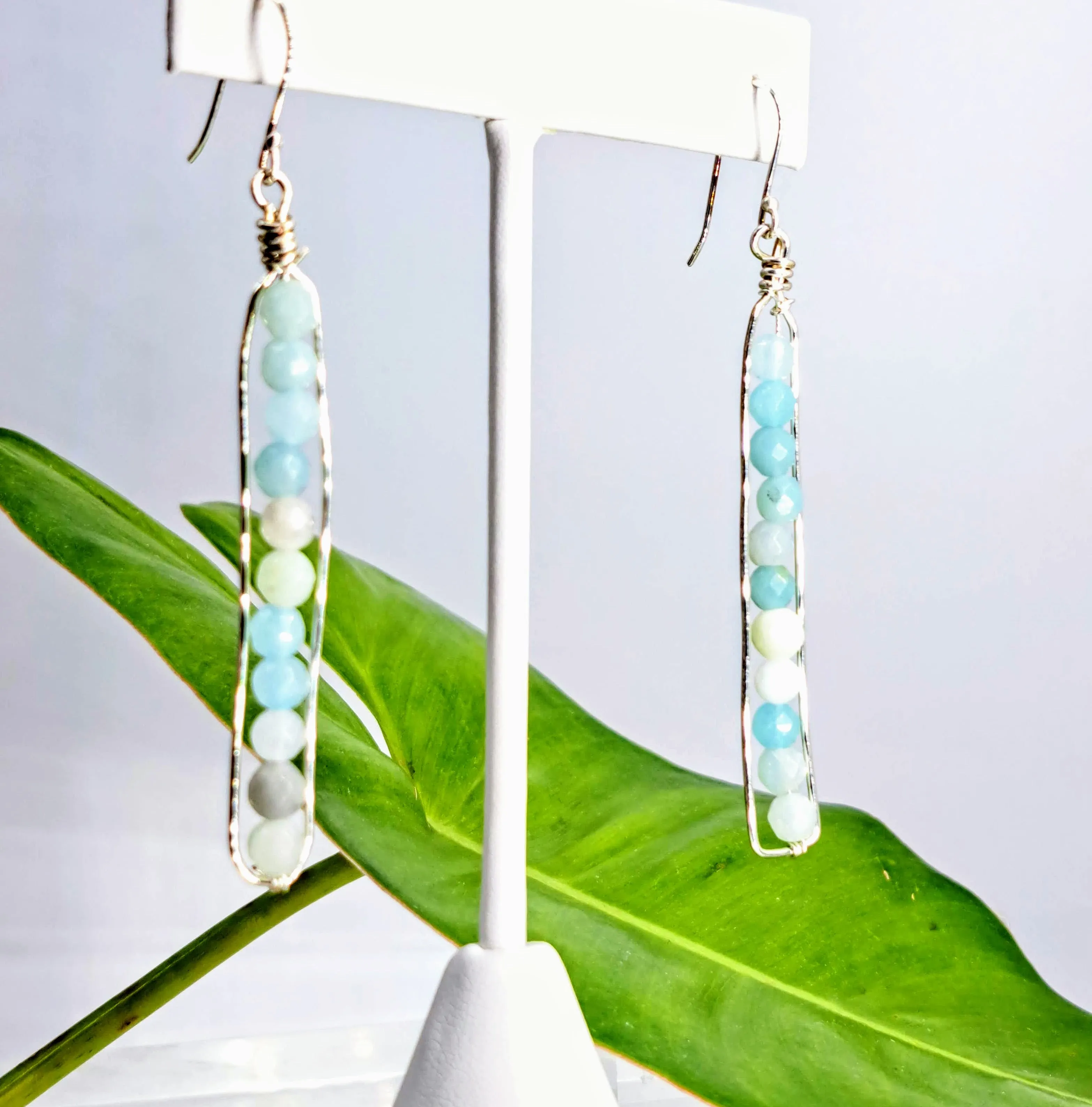 "Get In Line" 2.5" Earrings - Amazonite, Sterling Hooks