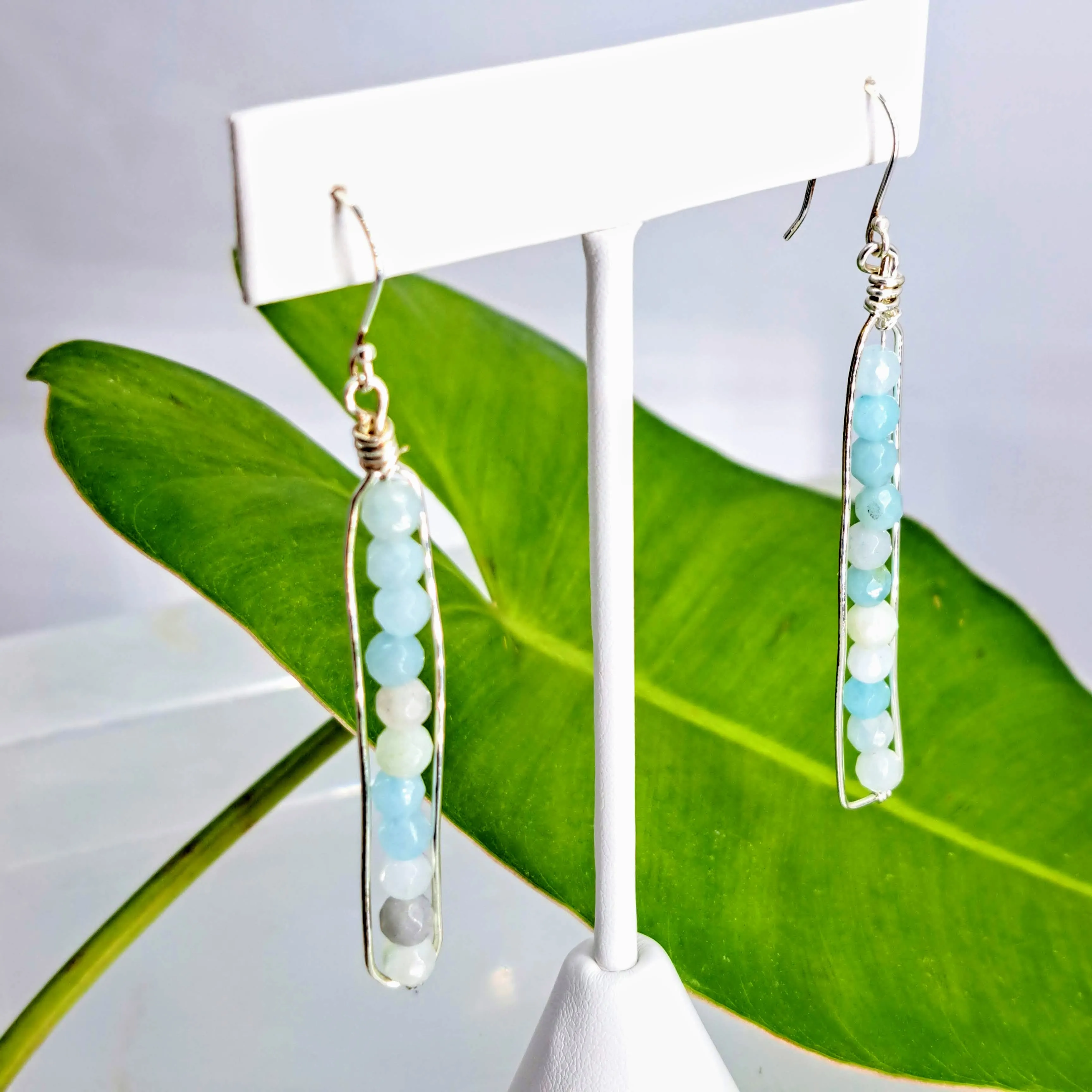 "Get In Line" 2.5" Earrings - Amazonite, Sterling Hooks