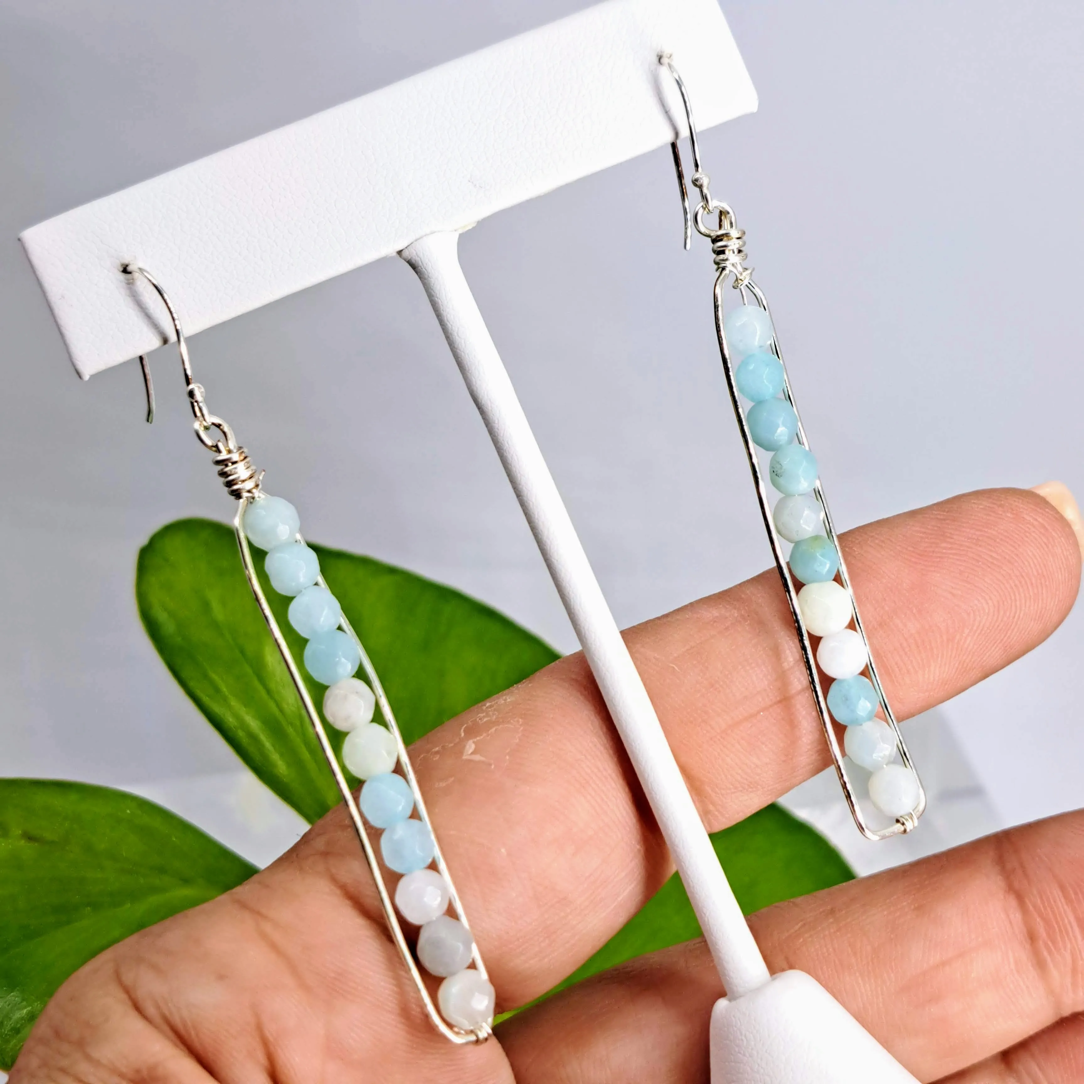 "Get In Line" 2.5" Earrings - Amazonite, Sterling Hooks