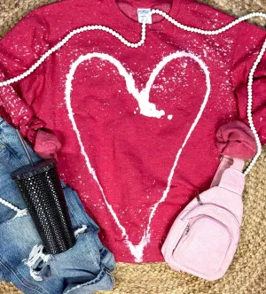 RED {GRAFFITI DISTRESSED HEART} Crew Neck Sweatshirt