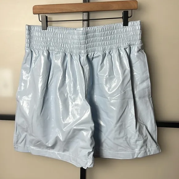 RONNY KOBO Elena Faux Leather Shorts in Pastel Blue Size Large