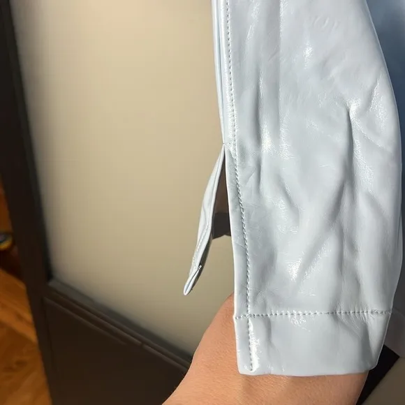 RONNY KOBO Elena Faux Leather Shorts in Pastel Blue Size Large