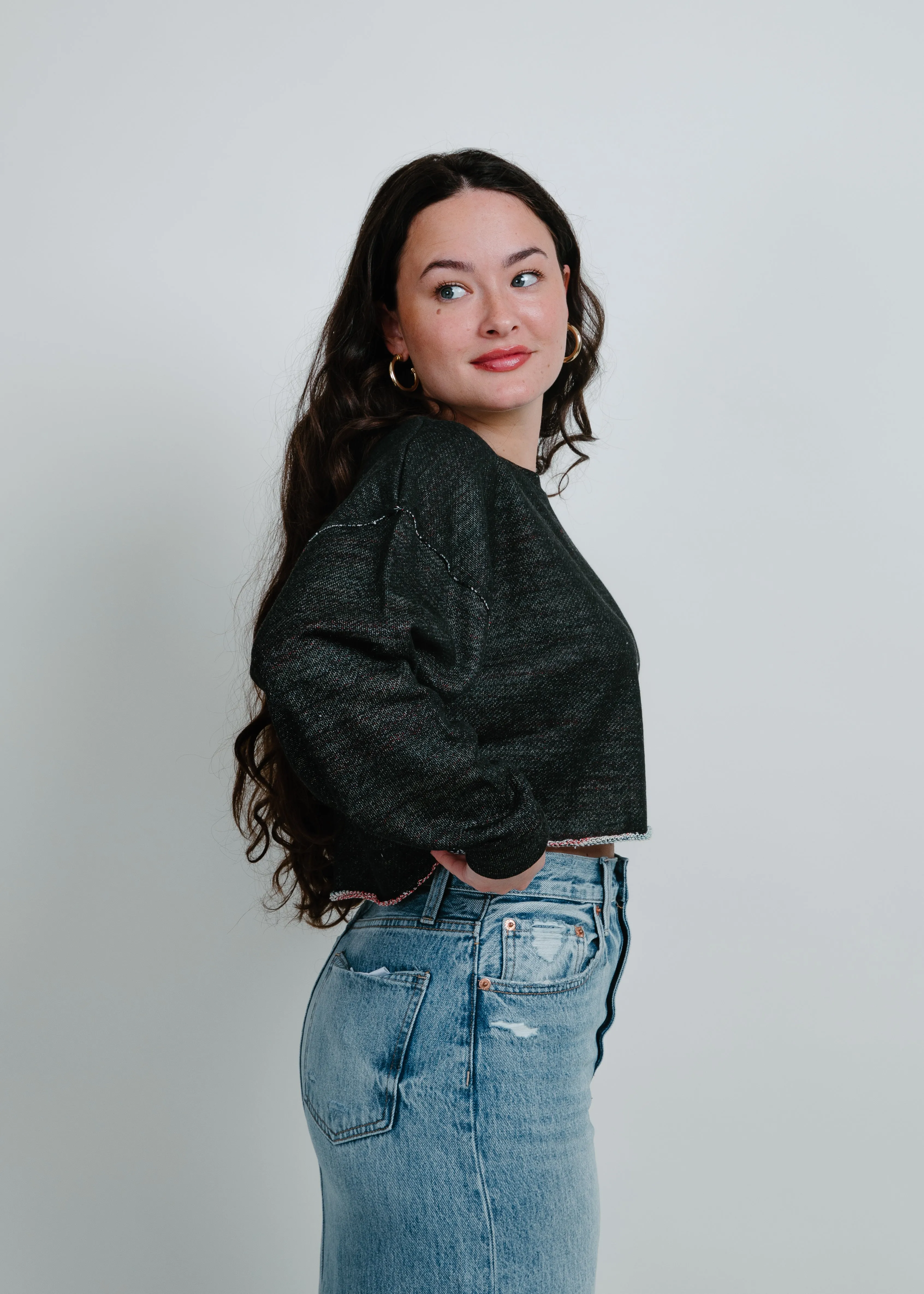 Running Errands Cropped Sweatshirt - Black