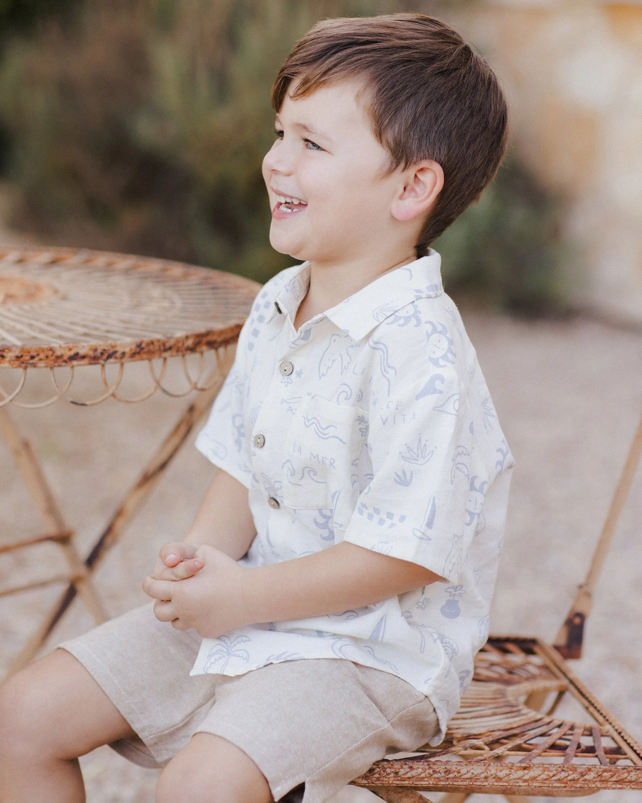 RYLEE   CRU Collared Short Sleeve Shirt || Mediterranean