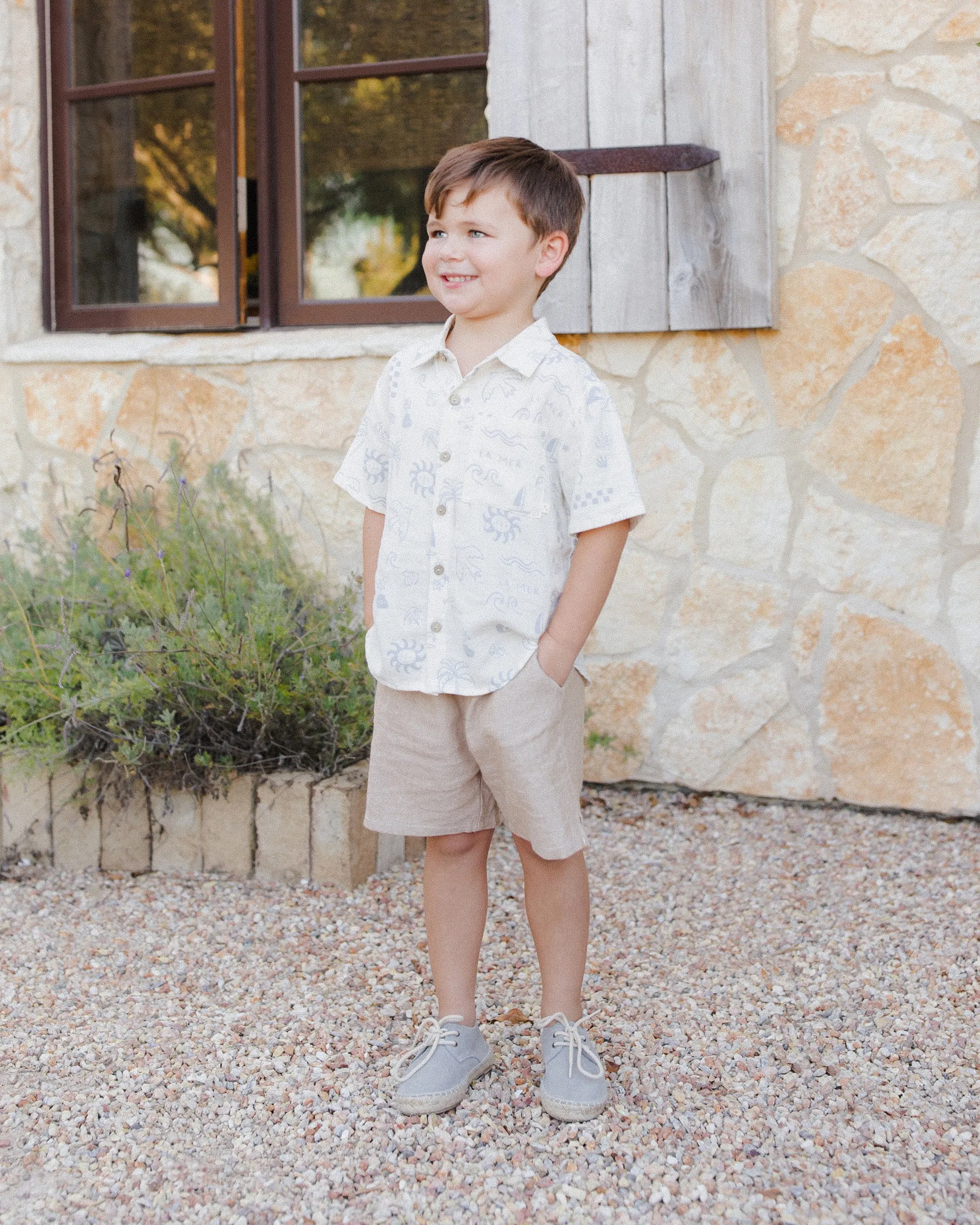 RYLEE   CRU Collared Short Sleeve Shirt || Mediterranean
