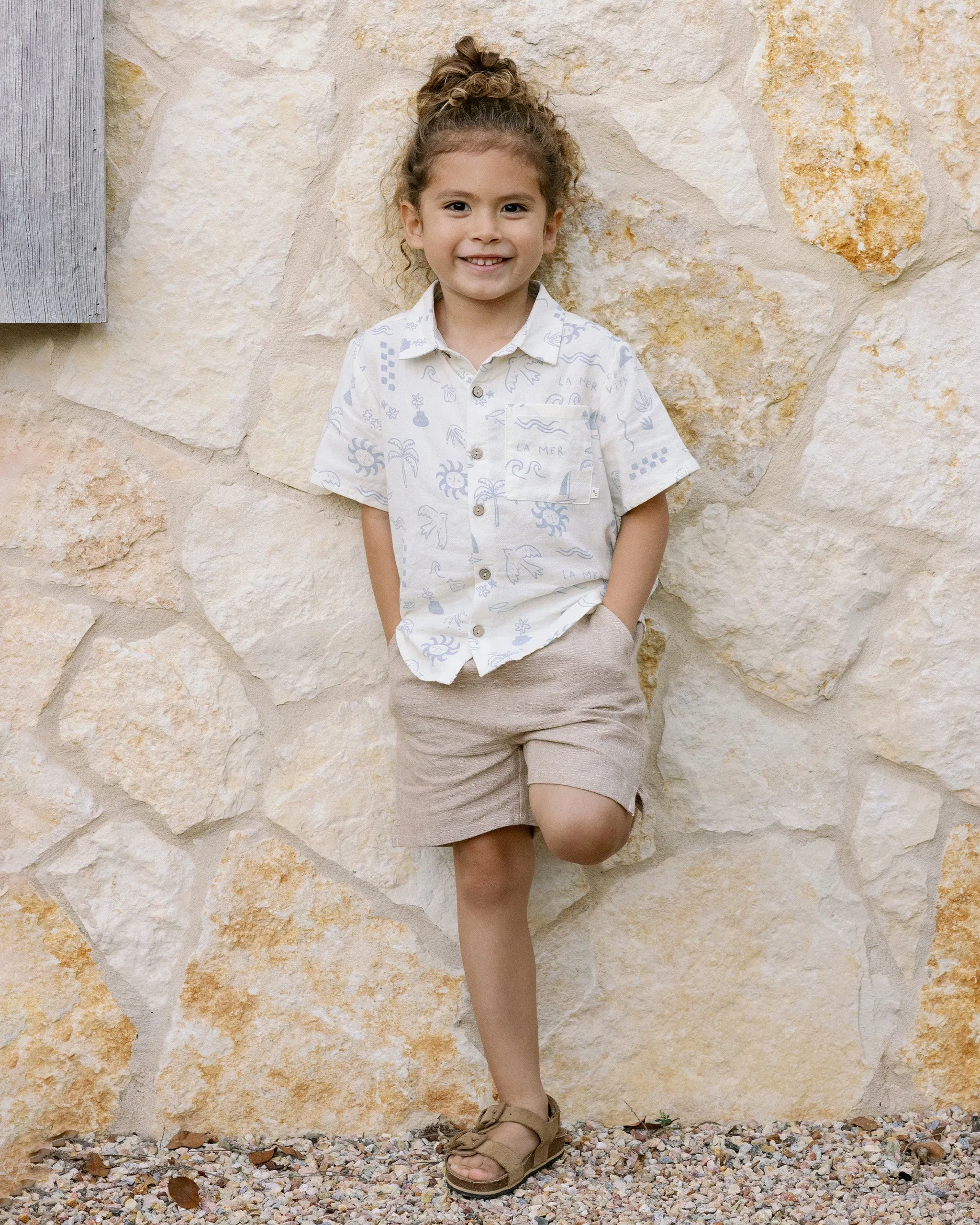 RYLEE   CRU Collared Short Sleeve Shirt || Mediterranean