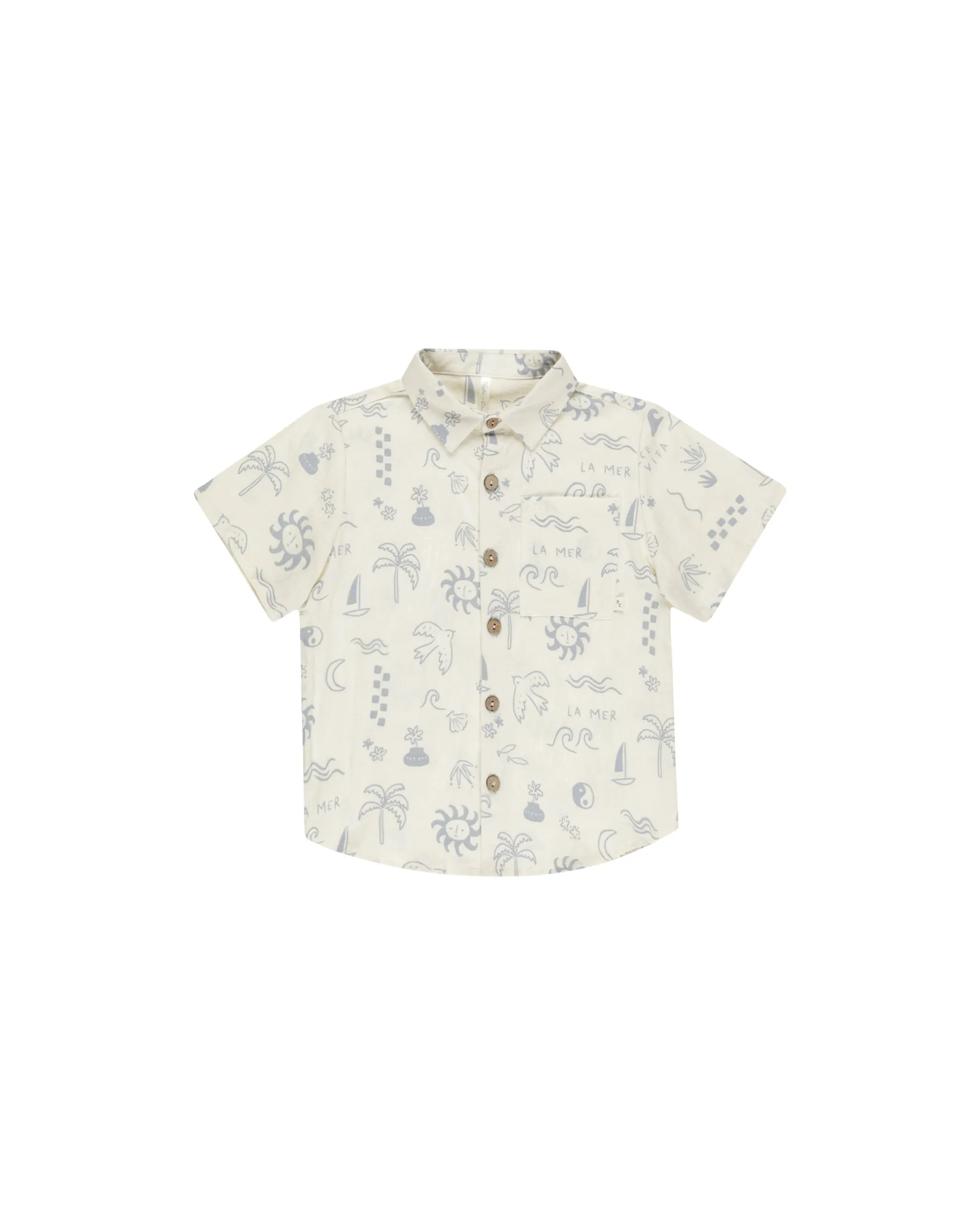 RYLEE   CRU Collared Short Sleeve Shirt || Mediterranean