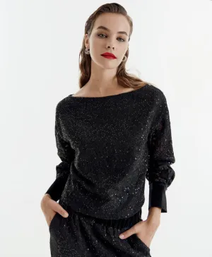 SALE Boat neckline lace and sequin blouse