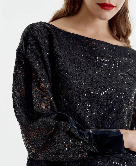 SALE Boat neckline lace and sequin blouse