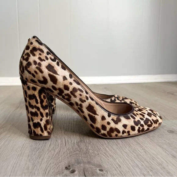Sam Edelman Stillson Leopard Print Calf Hair Pumps 9.5 Wide Neutral Block Heel