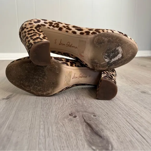 Sam Edelman Stillson Leopard Print Calf Hair Pumps 9.5 Wide Neutral Block Heel