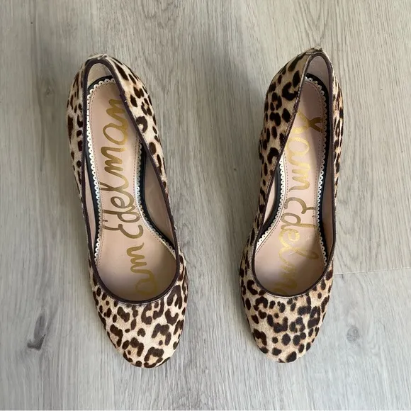 Sam Edelman Stillson Leopard Print Calf Hair Pumps 9.5 Wide Neutral Block Heel