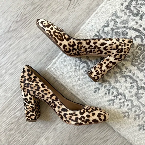 Sam Edelman Stillson Leopard Print Calf Hair Pumps 9.5 Wide Neutral Block Heel