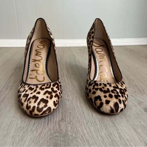 Sam Edelman Stillson Leopard Print Calf Hair Pumps 9.5 Wide Neutral Block Heel