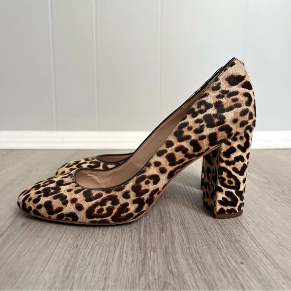 Sam Edelman Stillson Leopard Print Calf Hair Pumps 9.5 Wide Neutral Block Heel